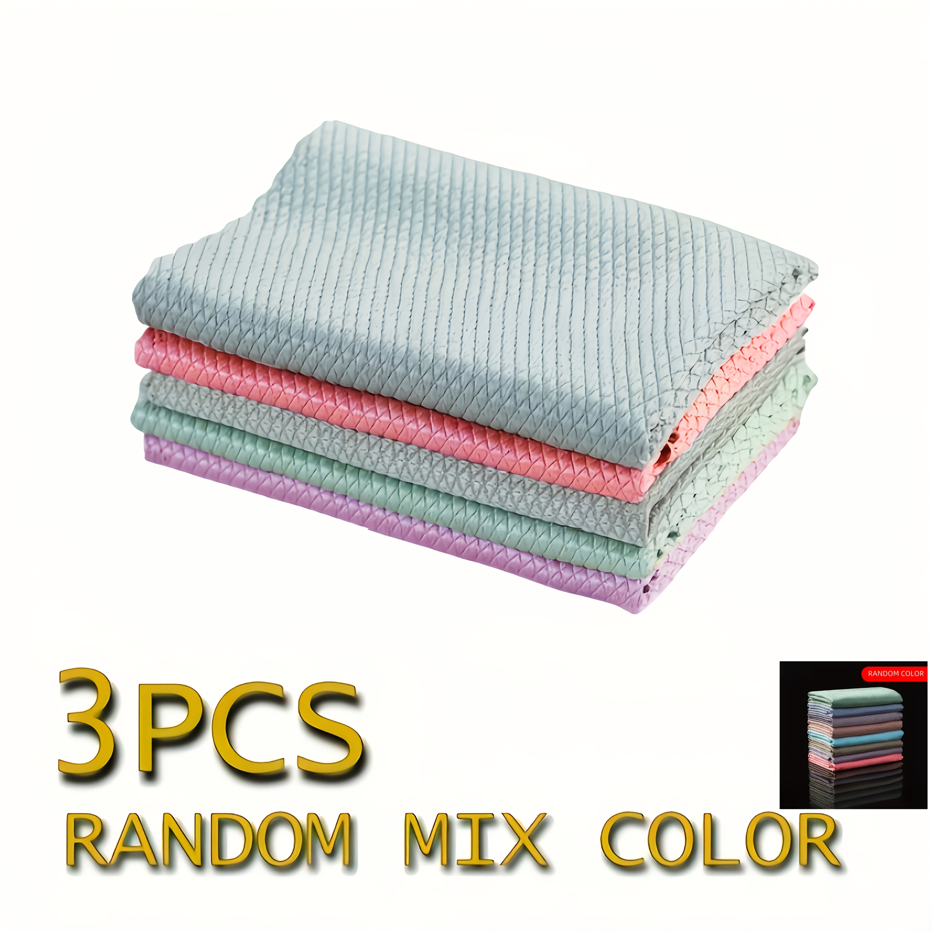 TEMU 3pcs Random Water Stain Remover Cloths - Microfiber Residue-free Glass Cleaning Towels, Suitable For Kitchen, Bathroom, Car Rearview Mirrors -