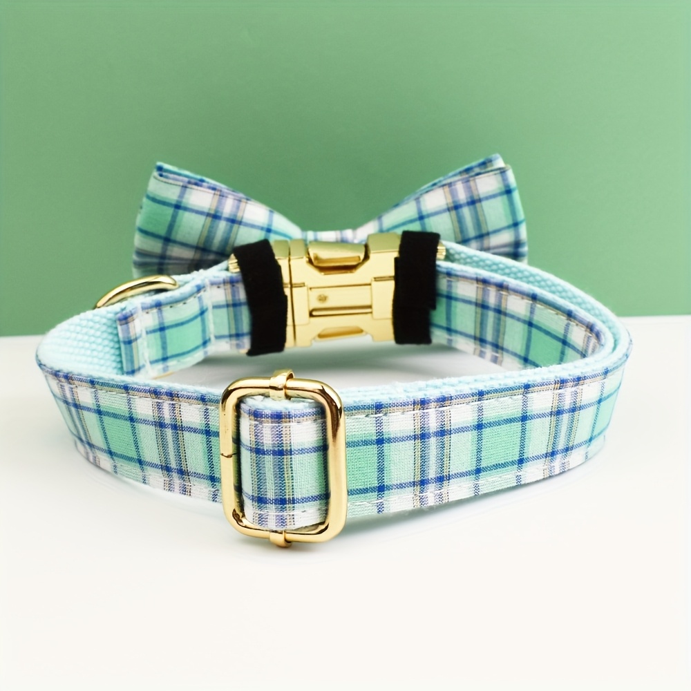 Personalized Plaid Dog Collar with Matching Leash, Custom Engraved