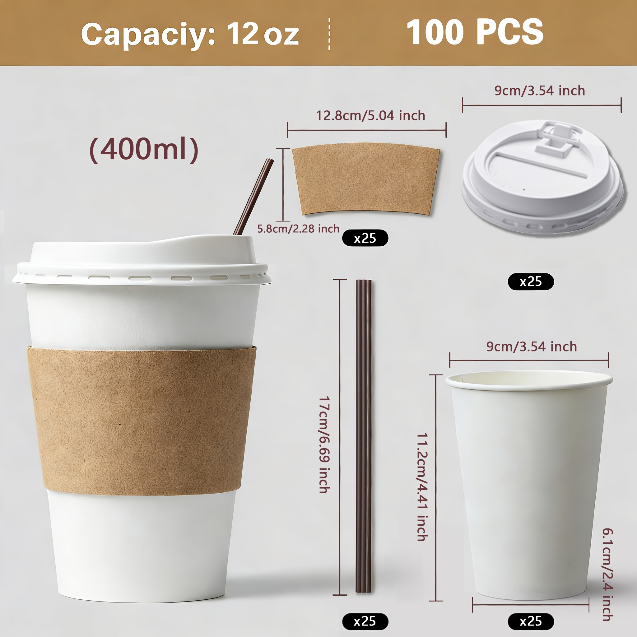 100pcs packaging 12oz 16oz disposable coffee cup lid cup - Temu