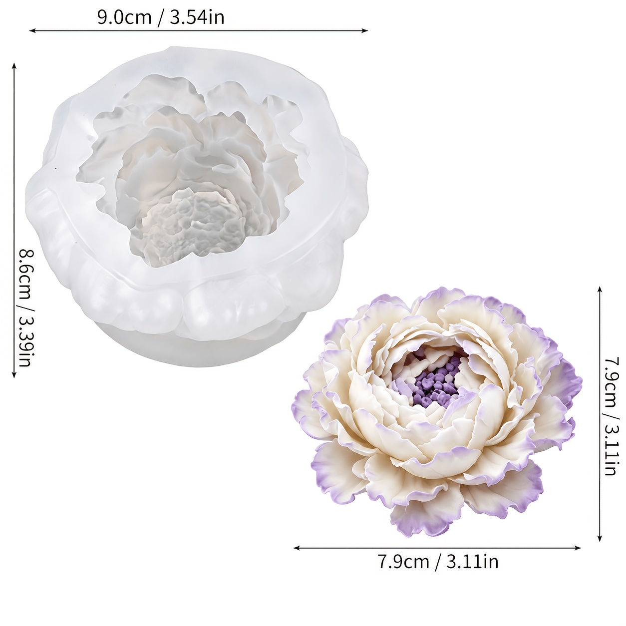 TEMU Molde CNQNC 3D de flor de peonía con volantes, para resina, fabricación de velas y moldes de jabón - Molde de de silicona reutilizable con capas