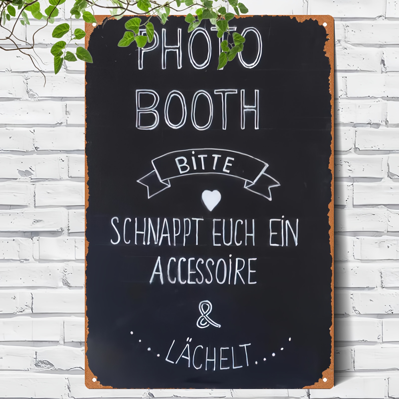E-shop 2D Flach, 1 Stück Vintage Deutsches Fotobox-Schild – Schweres Eisen-Tafelbrett im Kreidetafel-Stil mit 8x12 Zoll (20x30 cm) Retro Wanddekoration