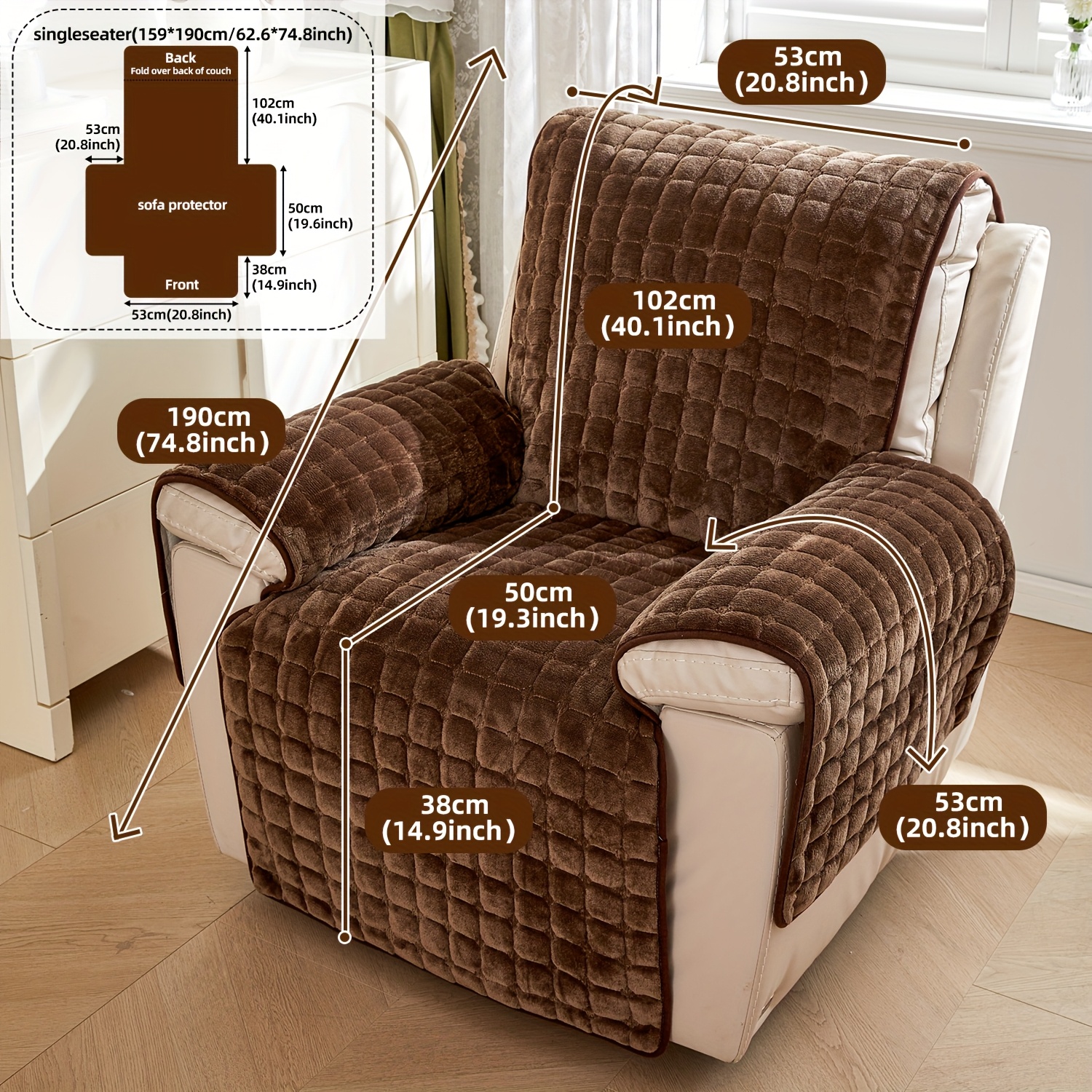 TEMU 1 Housse de canapé inclinable simple en velours, coussin de canapé simple de luxe haut de gamme en peluche courte, coussin de canapé en cuir