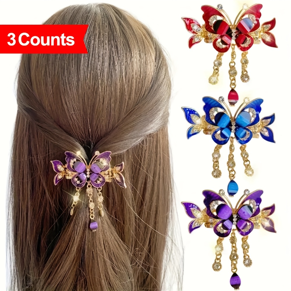 3pcs   tassel   hair clip vintage boho ponytail tie headband   backcombing sparkling   hair accessory elegant hairpin Product details 0