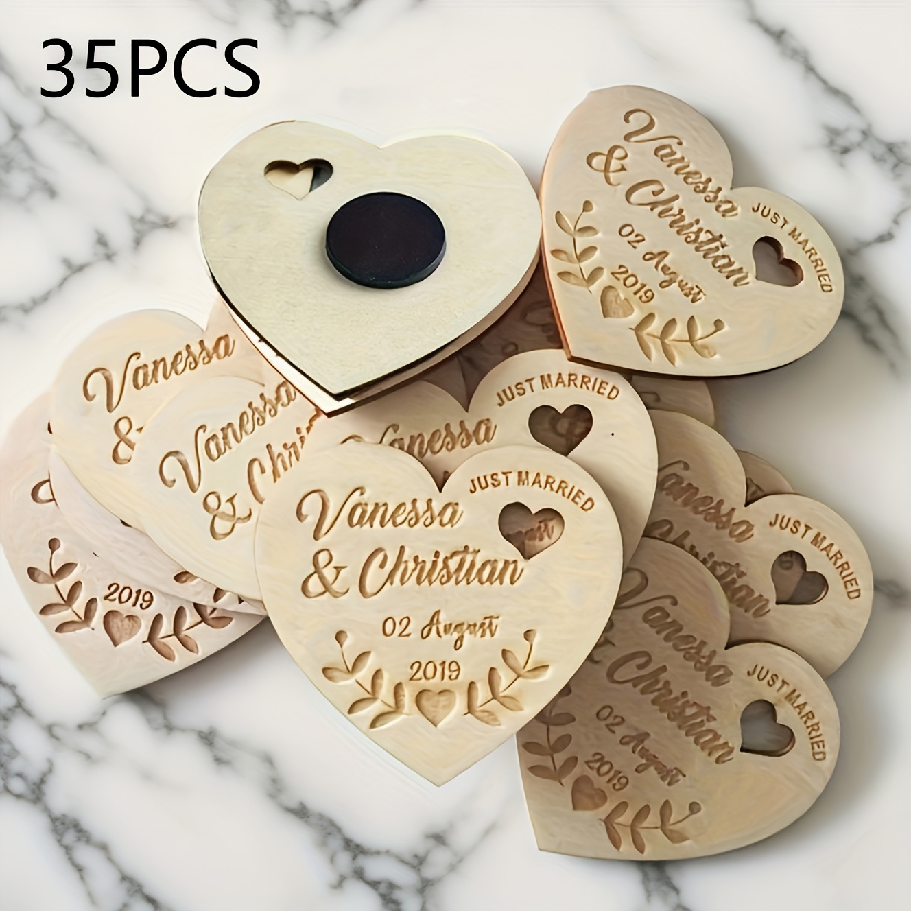 TEMU 35/55 Personalized Name Wedding Heart-shaped -the-date Magnets Custom Bride And Groom Tags Rustic Cards Party Gifts For Guests Halloween