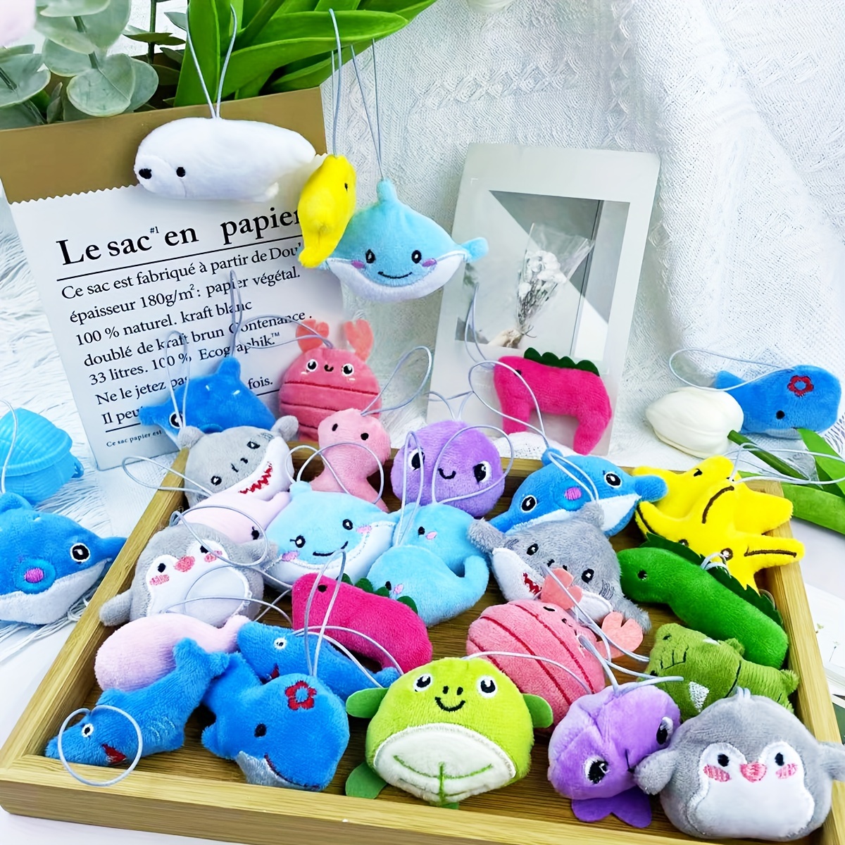 

12 Mini Ocean Animals Plush Toys Set Cute Small Marine Life Stuffed Toys Party Favors Key Chain Easter Egg Filler Carnival Birthday Party Keychain Decoration