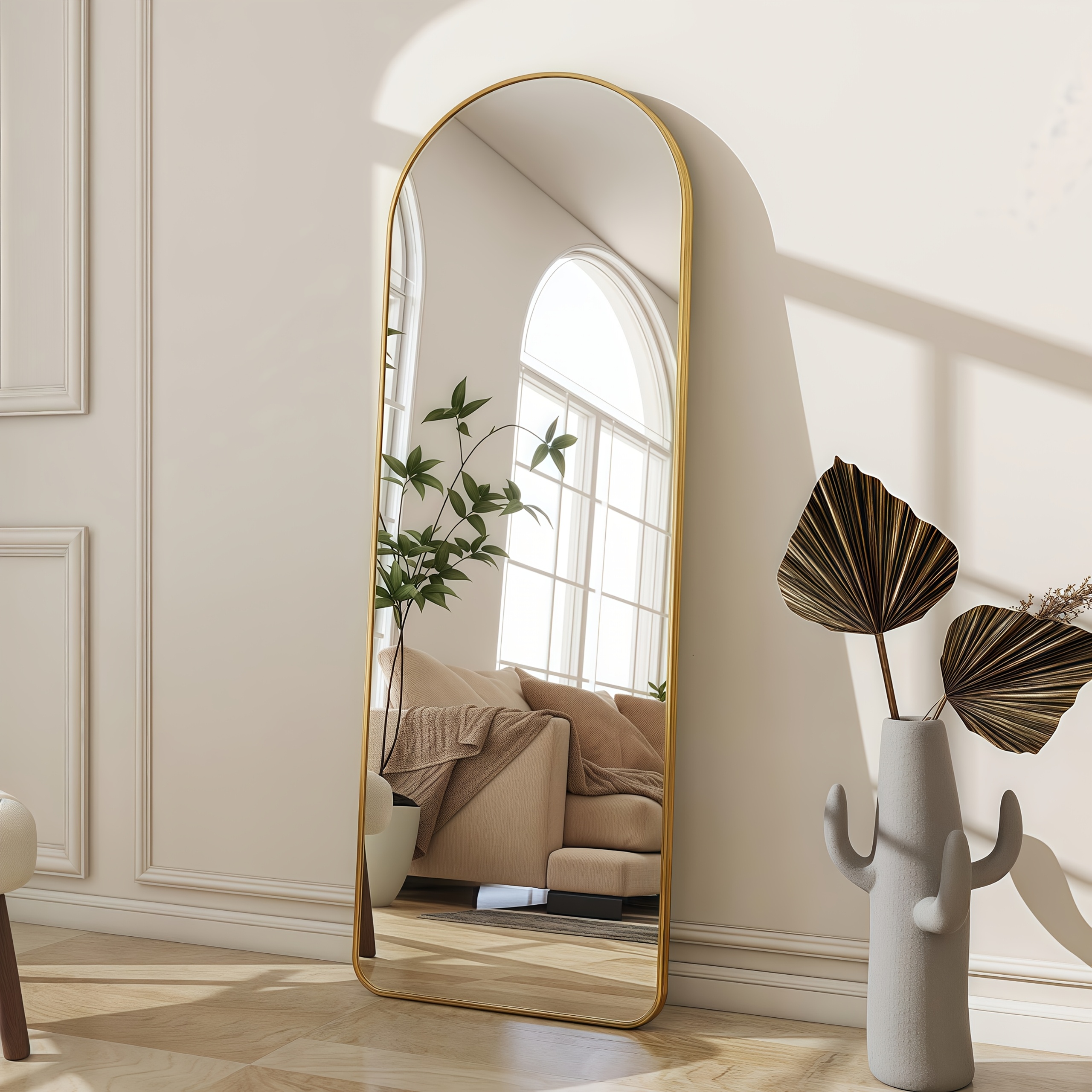 full length   146x36cm   in   curved design brushed golden metal frame tempered glass   suitable for bathroom bedroom entryway living room
