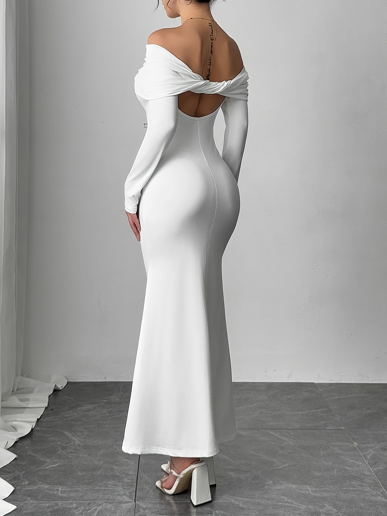 womens shoulder maxi bodycon dress long sleeves fit - Temu Germany