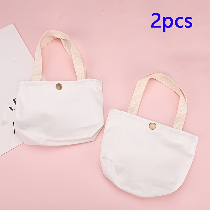 TEMU 2pcs White Canvas Tote Bags, Mini Solid Color Handbags, Casual Cute Fashion Gift Bags, Reusable Decorative Shopping Bags For Wedding, Birthday,