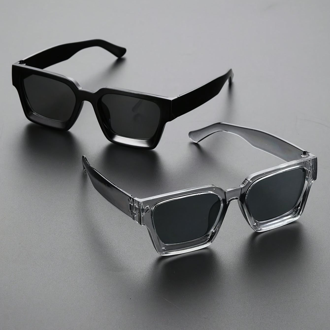 

2pcs Men Square Plastic Frame Fashion Glasses For Outdoor Daily Vacation Driving Clothing