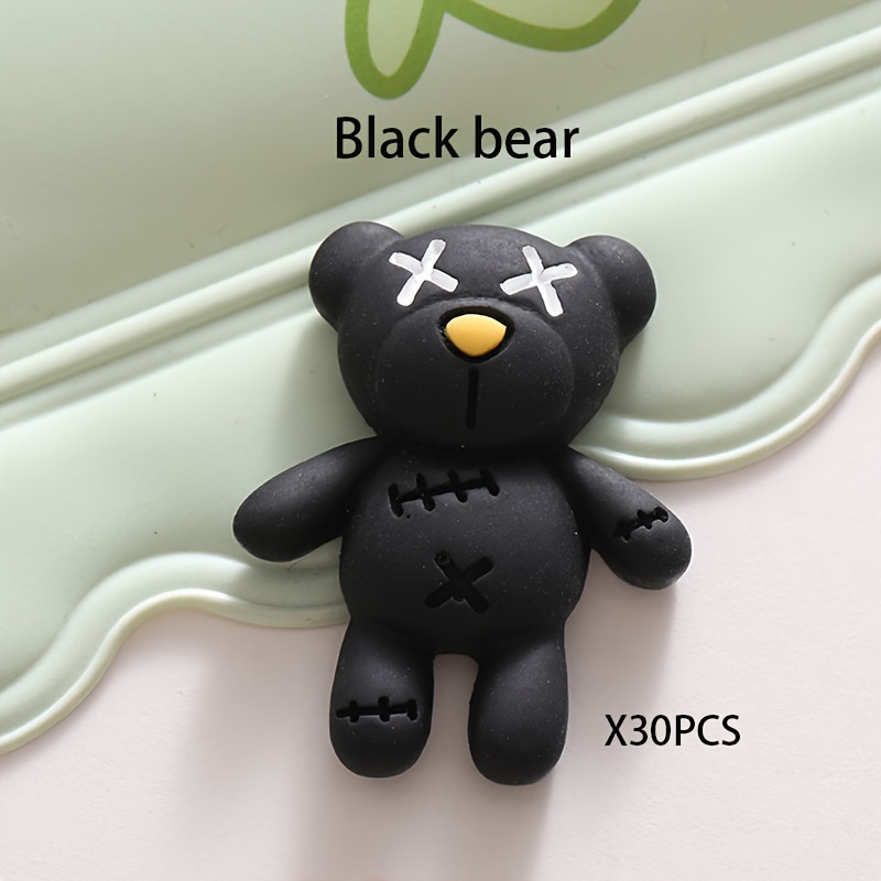 

30pcs Black Bear Resin Charms For Diy Jewelry Making, Hair Accessories, Phone Case, Keychain Decorations - Polyresin Material, No Power Required