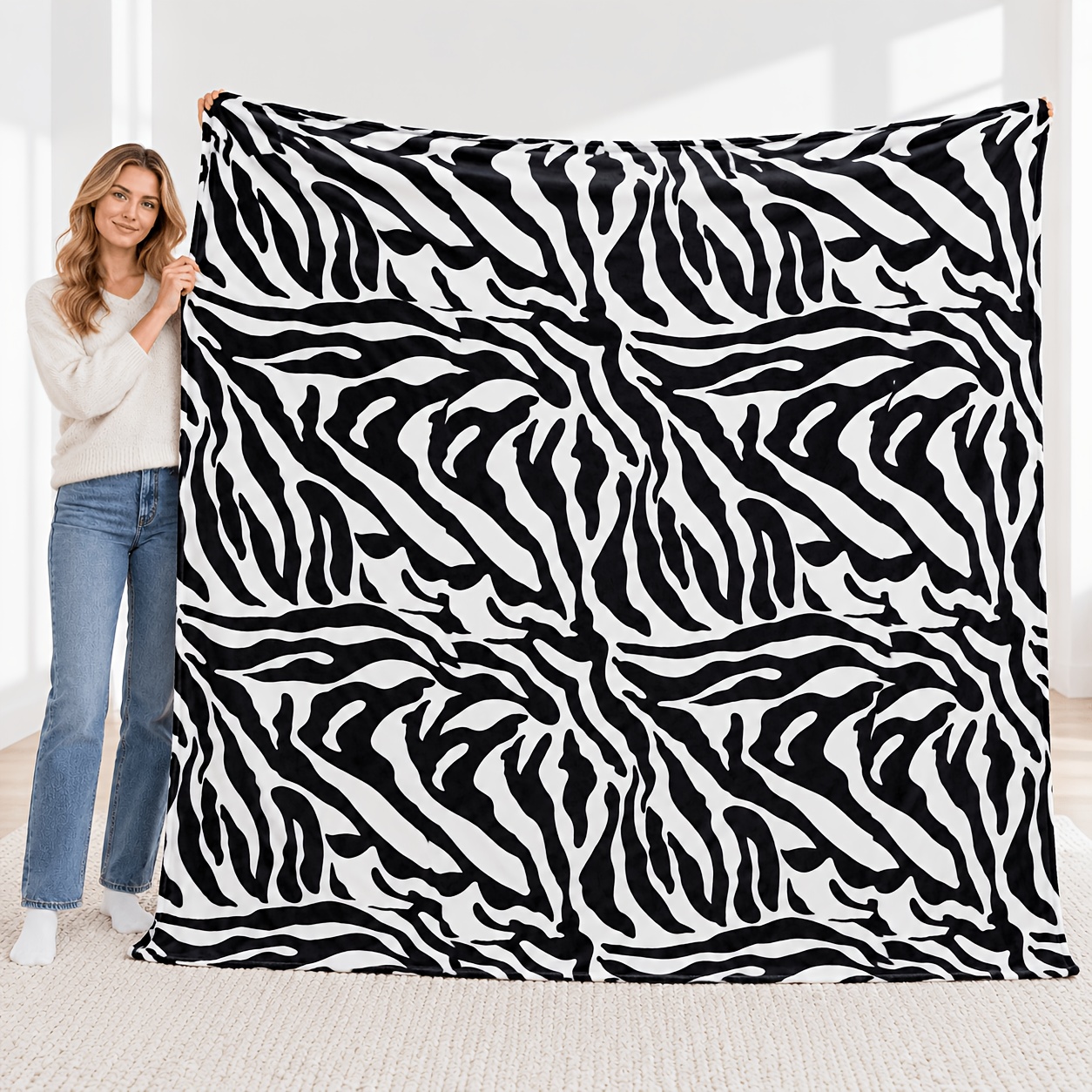 TEMU Zebra Print Pattern Blanket 1pc Spring Summer Autumn Winter Room Decor Living Room Sofa Gift Valentine's Day Mother's To School
