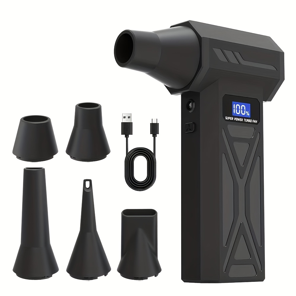 Image of 130000 Rpm Powerful , Screen, 4-level Adjustment, Including 5 Nozzles, High-capacity Battery, Perfect Gift For Portable Fan - Ideal For Computers, Keyboards, Outdoors, Car Cleaning, Personal Cooling