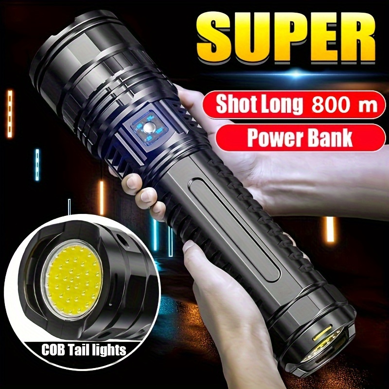 

1pc Most Powerful Led Flashlights, Tactical Flash Light, Built-in 5400mah Battery Long Range Spotlights, Emergency Light With Cob Light