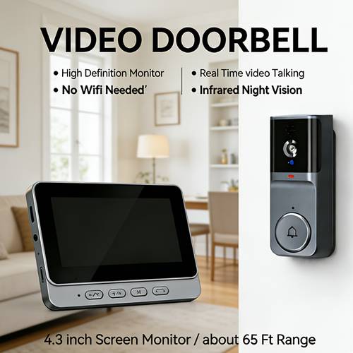 wireless video doorbell system wireless video doorbell system with 4 3 inch monitor no wifi required two way talk infrared rechargeable battery for apartment house front door