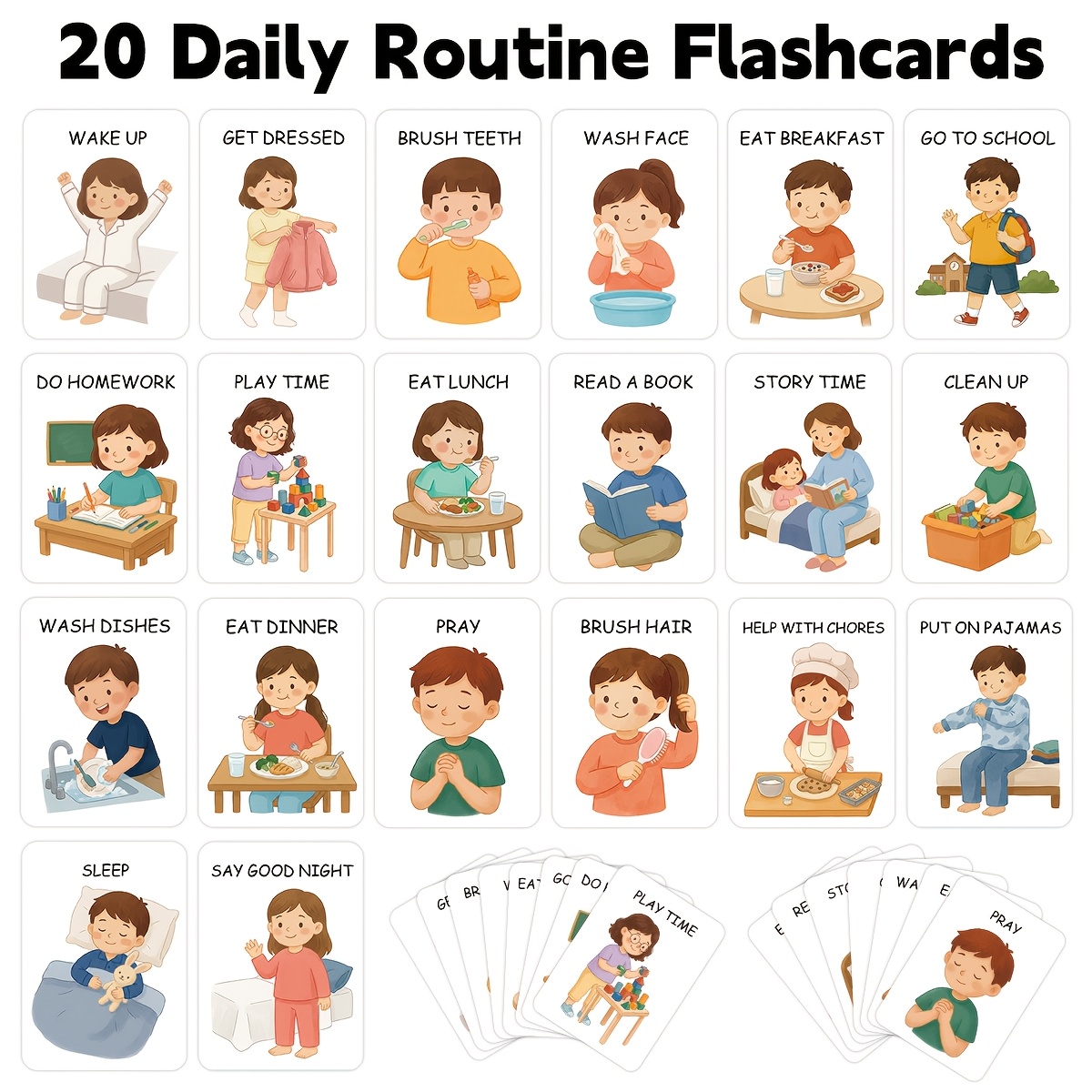TEMU 20 biglietti illustrati con promemoria della routine quotidiana, carte guida per l'autogestione e la pulizia , per l'acquisizione di abitudini e