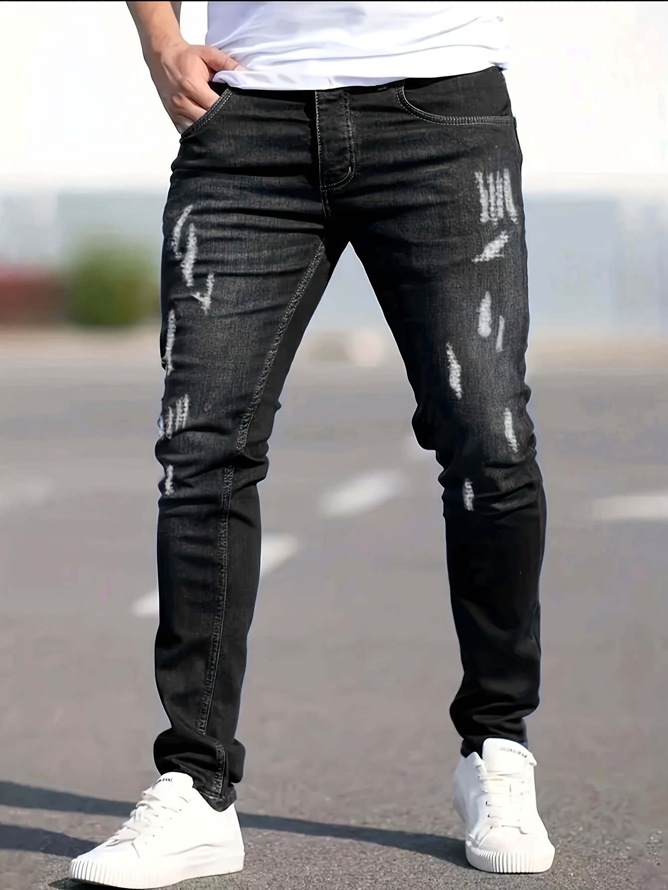 *'* Ripped Skinny Denim Pants, Street Style Versatile Jeans