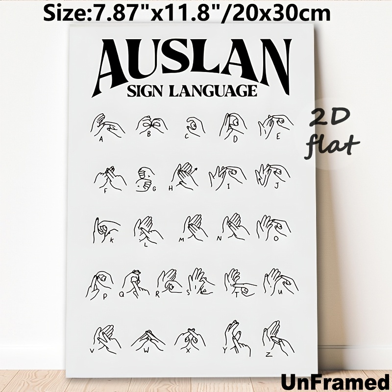 TEMU 2d Flat, 1pc Modern Minimalist Auslan White Poster Frameless Canvas Print - Suitable For Living Room, Bedroom, Office Wall Decor, Auslan Sign