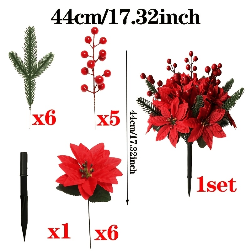TEMU 1pc Vibrant Artificial Potted Plant: Poinsettia And And Pine Needles And Ground Thorns - , Artificial Plant, Suitable For Christmas, Halloween,