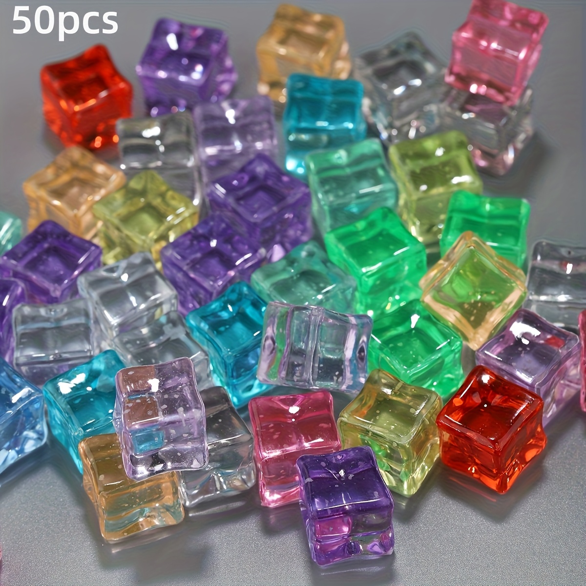 Image of 50pcs/0.3lb Colored -dark Stone Resin Ice Cubes, Size 0.55in Random Colors, Multifunctional Home Decor Suitable For Desktop, Fish Tank, Garden Miniatures, Crafts, Note: After To Sunlight