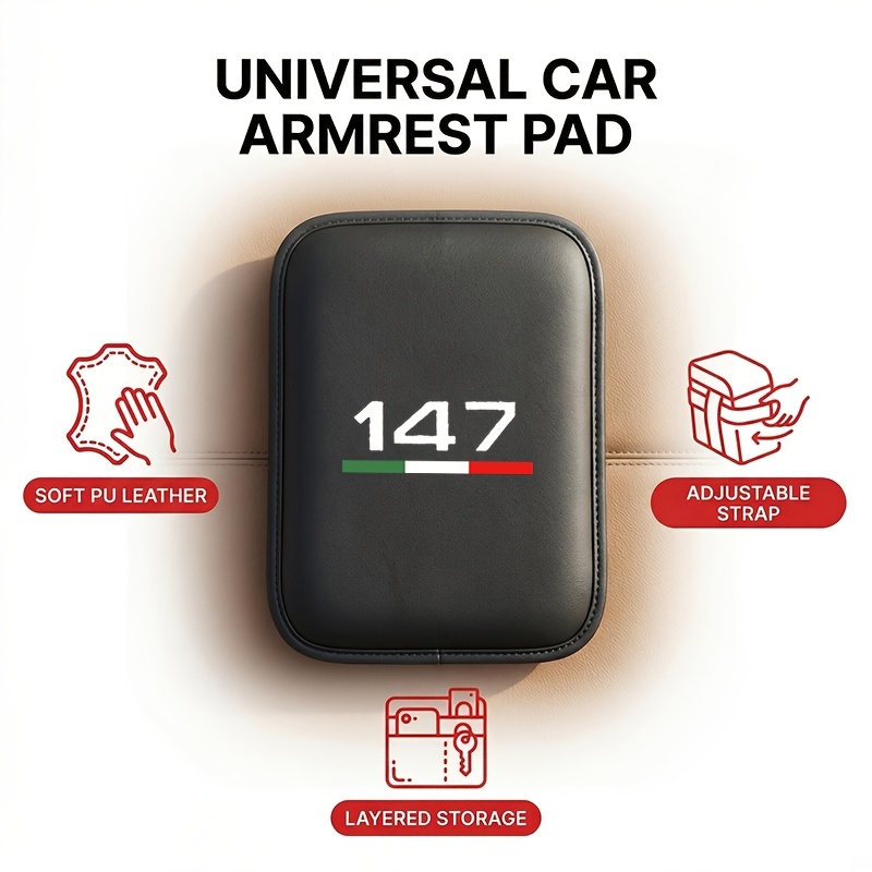 TEMU 1pc Car Faux Leather Armrest Pad For 147, Car Center Console Cushion, Armrest Box Height Pad, Enhancing Driving , With Storage Pocket, Vehicle