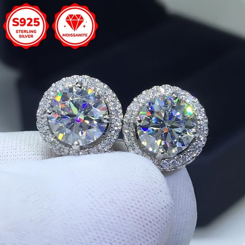 1Pair 0.5/1/2/3Carat Moissanite Earrings, 925 Sterling Silvery Post, Bohemia Theme, Certified, for Women, Men, Wedding, Birthday Jewelry Gifts