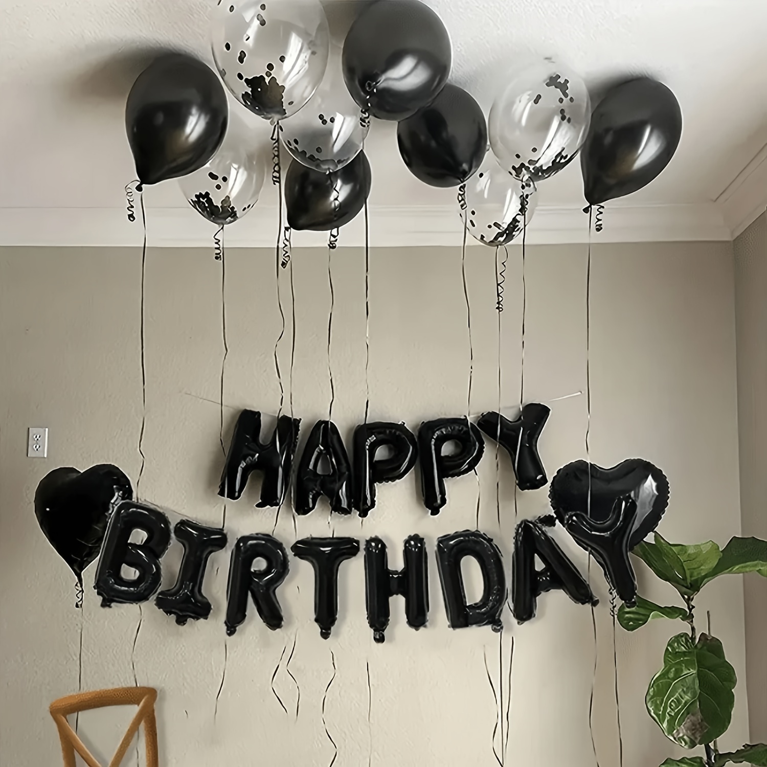 

32-piece Black Happy Birthday Balloon Banner Set - 3d Mylar Foil Letters For Party Decor, Perfect For Teens & Adults