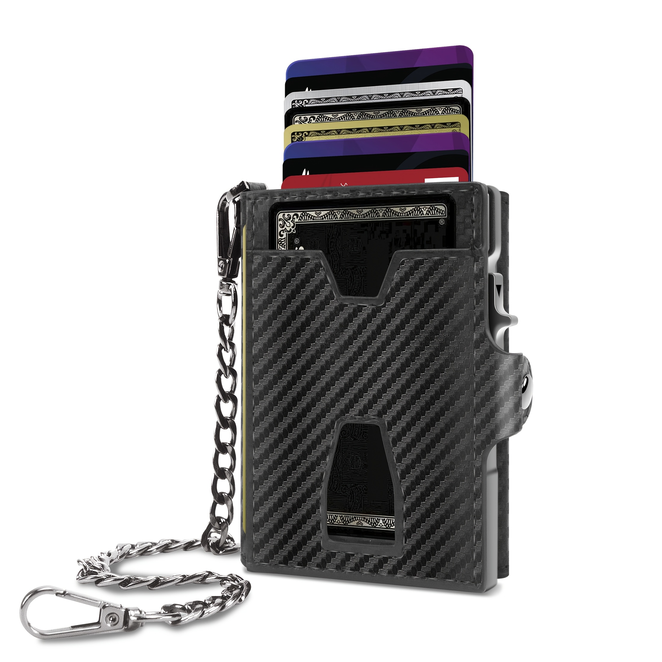 Men's Wallet With 18 Card Slots And Cash Slot With Anti-theft Chain Rfid Blocking Zippered Purse Automatic Pop-up Credit Card Holder Minimalist Wallet