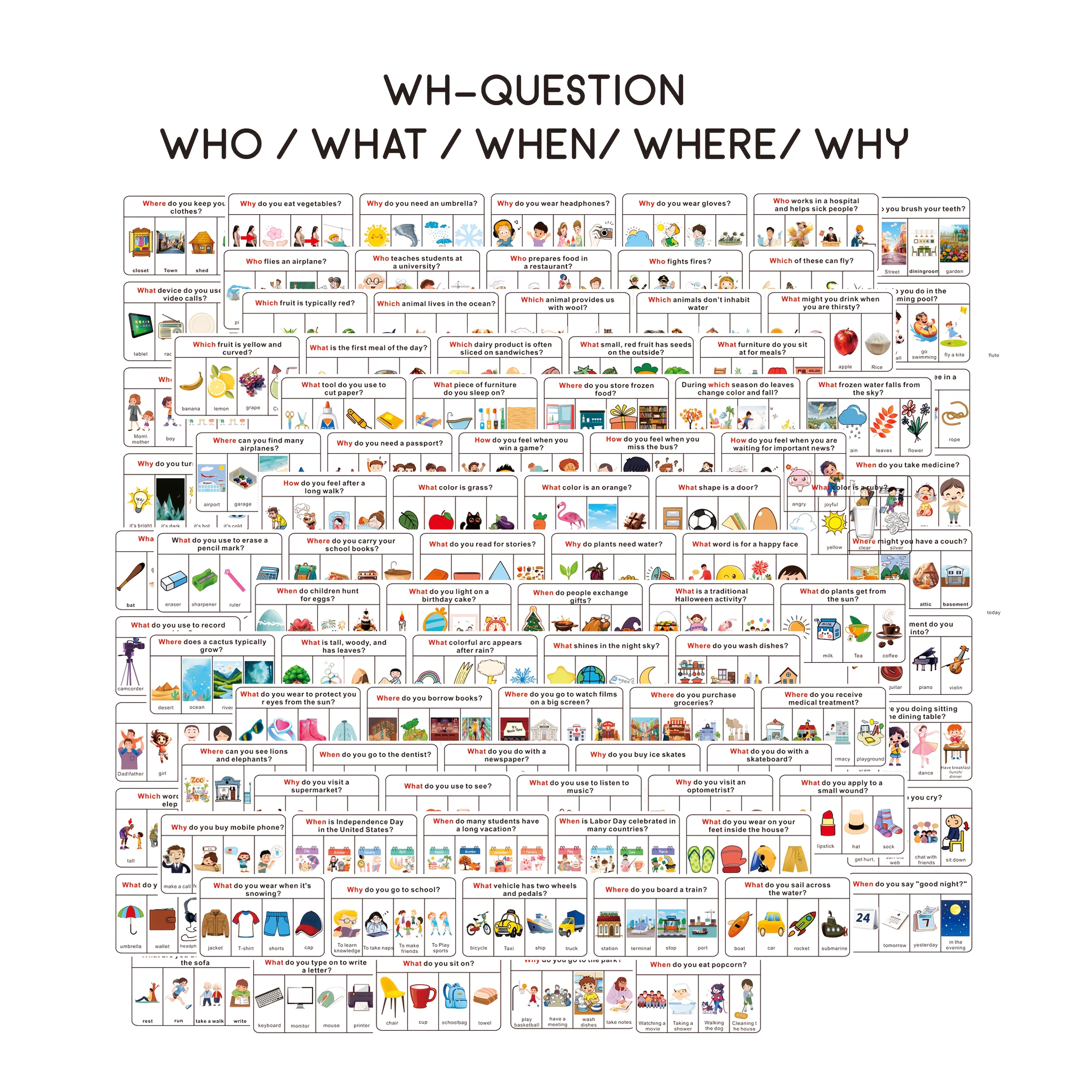 Image of 100 Wh Question Flash Cards; Wh Questions; Speech Relax Task Cards; Speech Relax ; Functions Task Cards