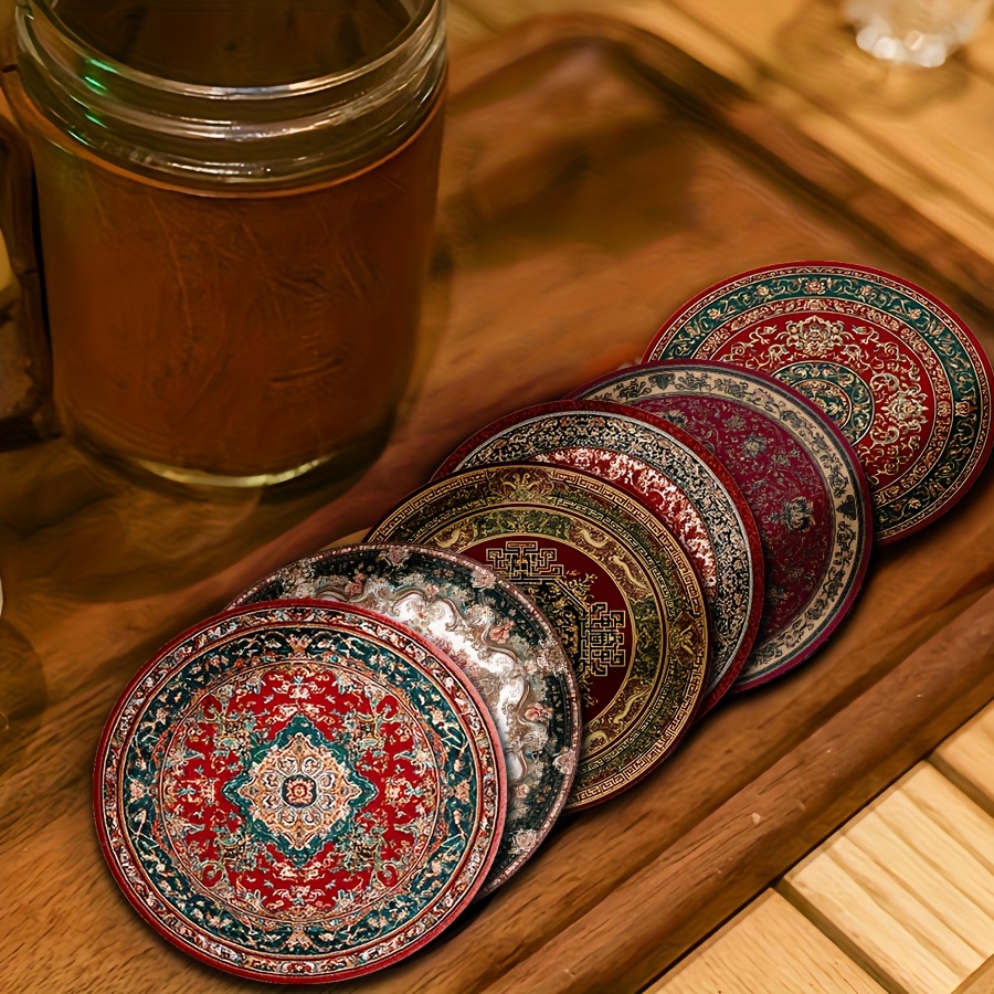 TEMU 6 sous-verres en bois à motif floral vintage, cadeau de décoration intérieure, cadeau de pour amis, décoration de salon, décoration