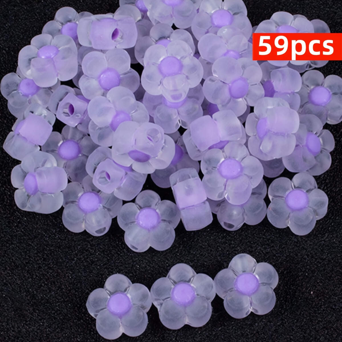 TEMU Lot de 59 perles d'espacement acryliques de fleur, dépolies, roses, bleues, mélangées et transparentes de 12 mm, accessoires pour bracelets et