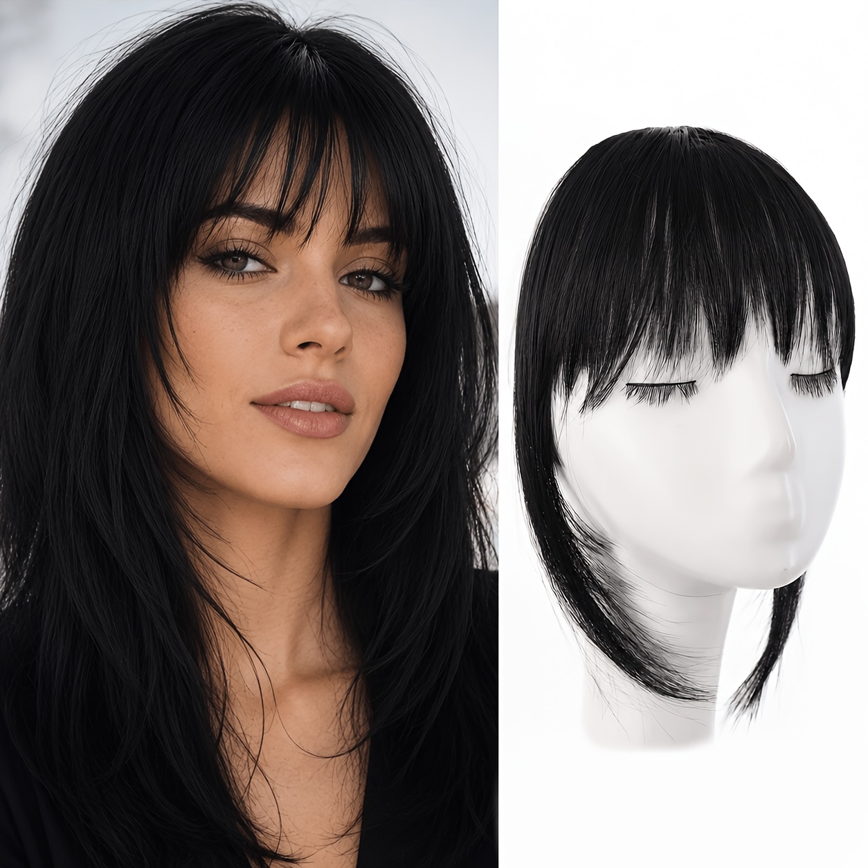 TEMU French Waterfall Bangs Wig, Ladies , Exquisite Design, For Daily Wear, , Seamless Hair Extension, Versatile Hair Accessory, French Bangs, Wig