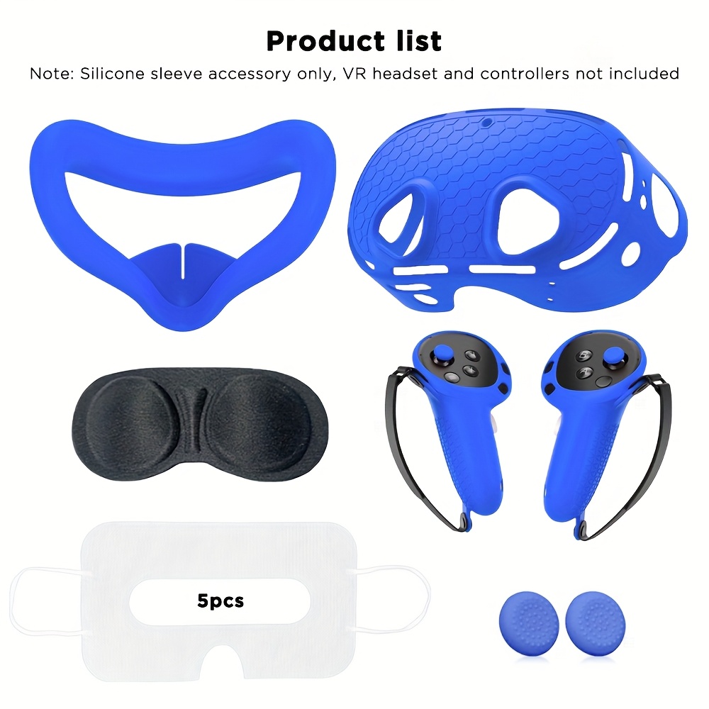 TEMU Vr Accessories Silicone Protective Cover For 3s Vr Headset & Controller Grips Shell Case, Silicone Face Cover & Lens Cap For Oculus Quest 3s