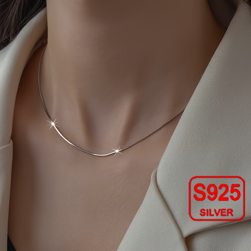 925 Silver Round Snake Bone Chain Necklace for Couples