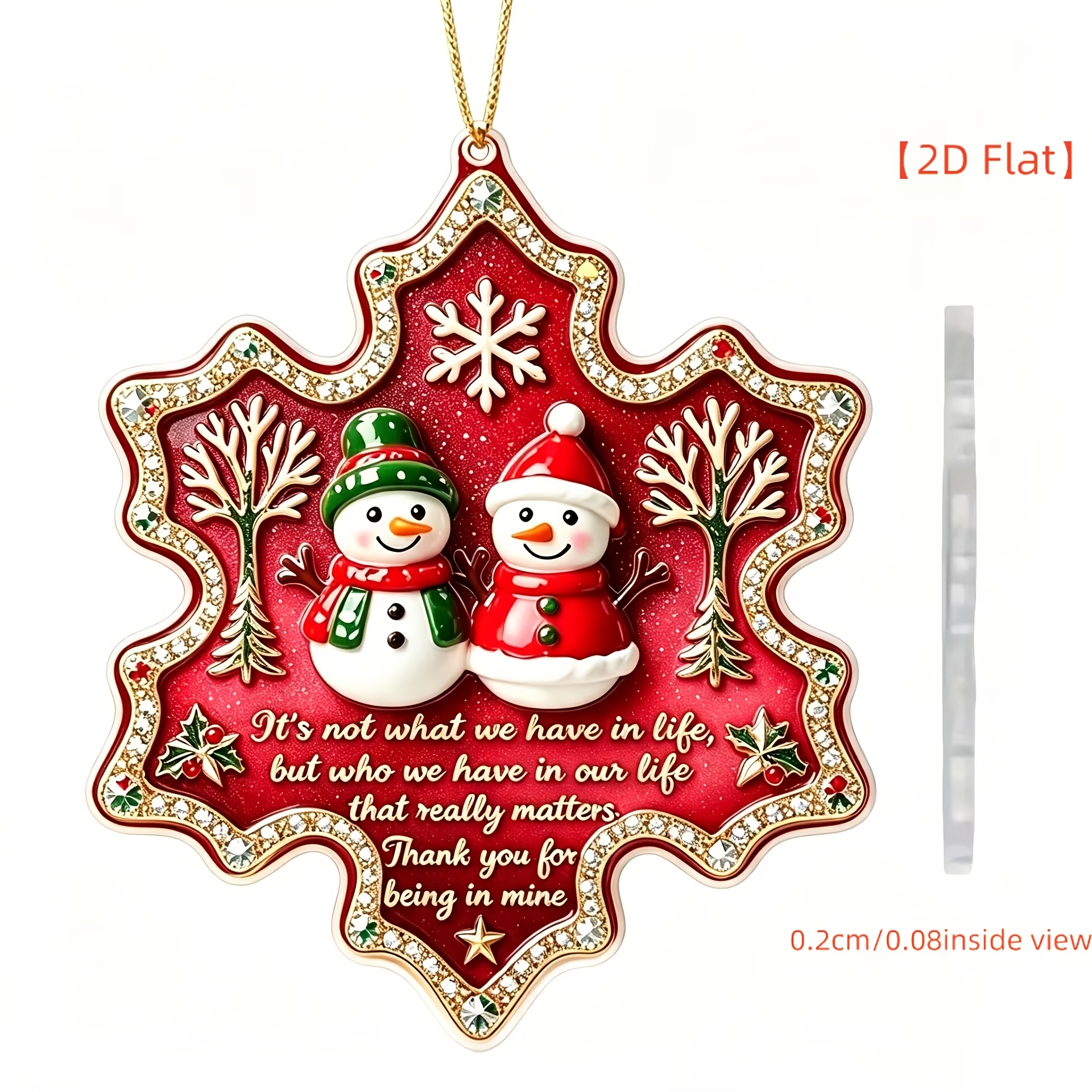 TEMU 2d Flat - Christmas Snowflake Snowman Ornament, 2d Flat Acrylic Pendant, Holiday Commemorative Decoration, Christmas Tree Hanging Ornament, Gift