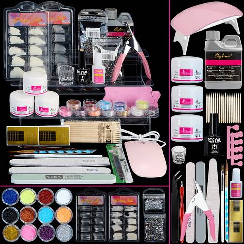 Acrylic Nail Kit for Beginners with Everything Nail Kit Acrylic Set with Acrylic Nail Powder Liquid Set Nail Kit Acrylic Set Gel Polish U V Light Nail Decoration Supplies Manicure Salon