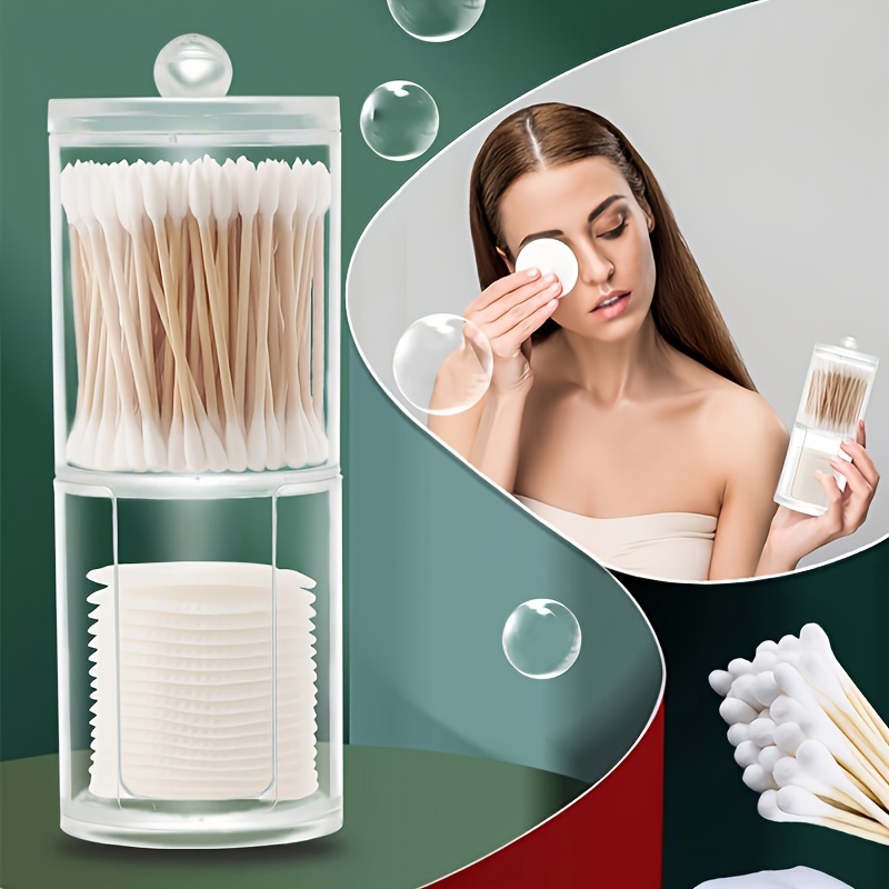 

space-saving" All-in-one Makeup Remover Organizer - Acrylic Cotton Pad & Swab Holder With Cover For Vanity And Bathroom