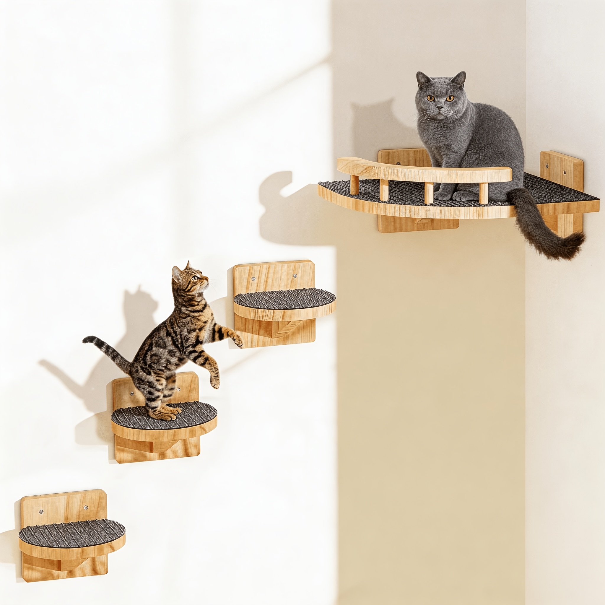 TEMU 4pcs/set Pine Wood Cat Wall Shelves With Climbing Ladders & Multi-level Cat Bed Hammock - Sturdy Suitable For Small Medium Large Cats, Kitten