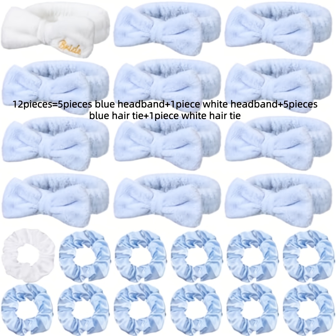 E-shop 12-teiliges Junggesellinnenabschied-Party-Set inklusive 6 Braut- Brautjungfern-Spahauptbänder, 6 Brautjungfern-Geschenk-Scrunchies für Frauen,