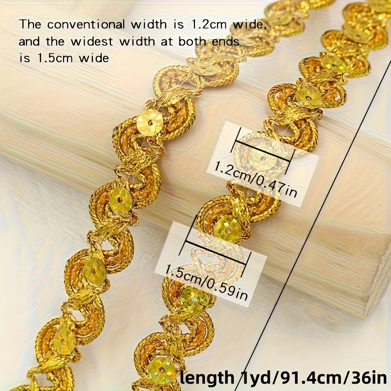 Long S-Shaped Sequin Lace with Golden Thread for Costumes