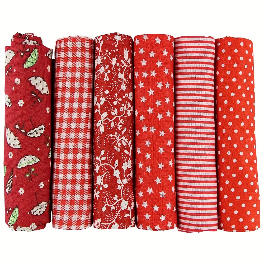 

6pcs Red Floral Cotton Fabric Squares, 20x20 Inches - Pre-cut Quilting & Patchwork Material For Diy Crafts And Handmade Projects