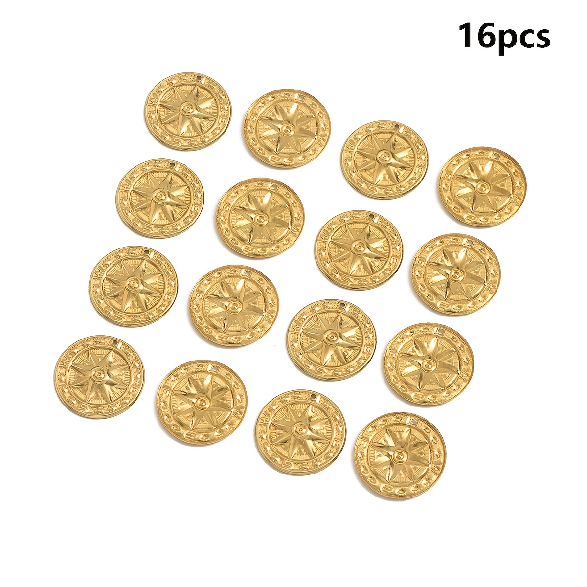 TEMU 16pcs Brass Natural Starburst Compass Geometric Single Hole Round Plate Pendant Jewelry Making Women's Fashion Necklace Bracelet Metal Charm