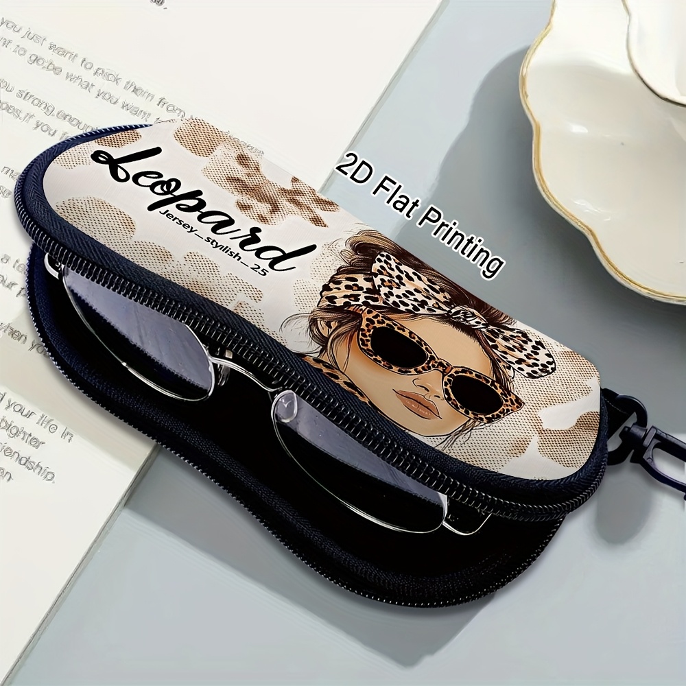 TEMU 2d Flat, 1pc Leopard Print Glasses Case With Zipper Closure - Cowgirl & Eyewear Holder Suitable For Men And Women, Ultra-lightweight Portable