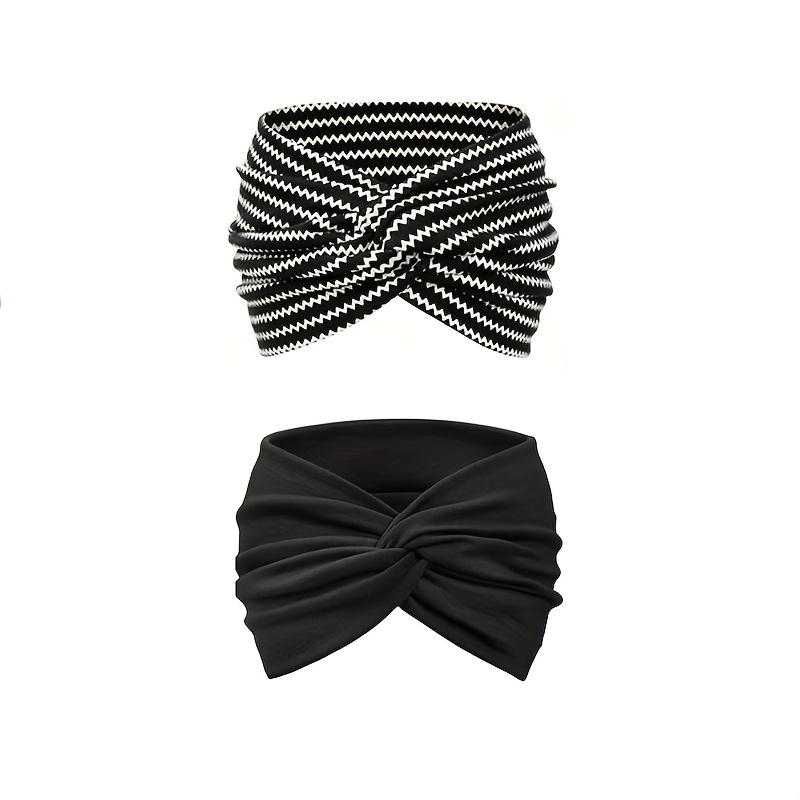 TEMU 2pcs Solid Color Striped Wide Elastic Set, Suitable For Daily Use And Fitness Yoga
