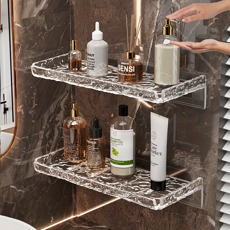 

1pc/2pcs Modern Acrylic Bathroom Shelf, Wall-mounted No-drill Storage Rack, Plastic Hanging Shelves For Bathroom With No Metal Pipe Included, For Toiletries, Cosmetics, And