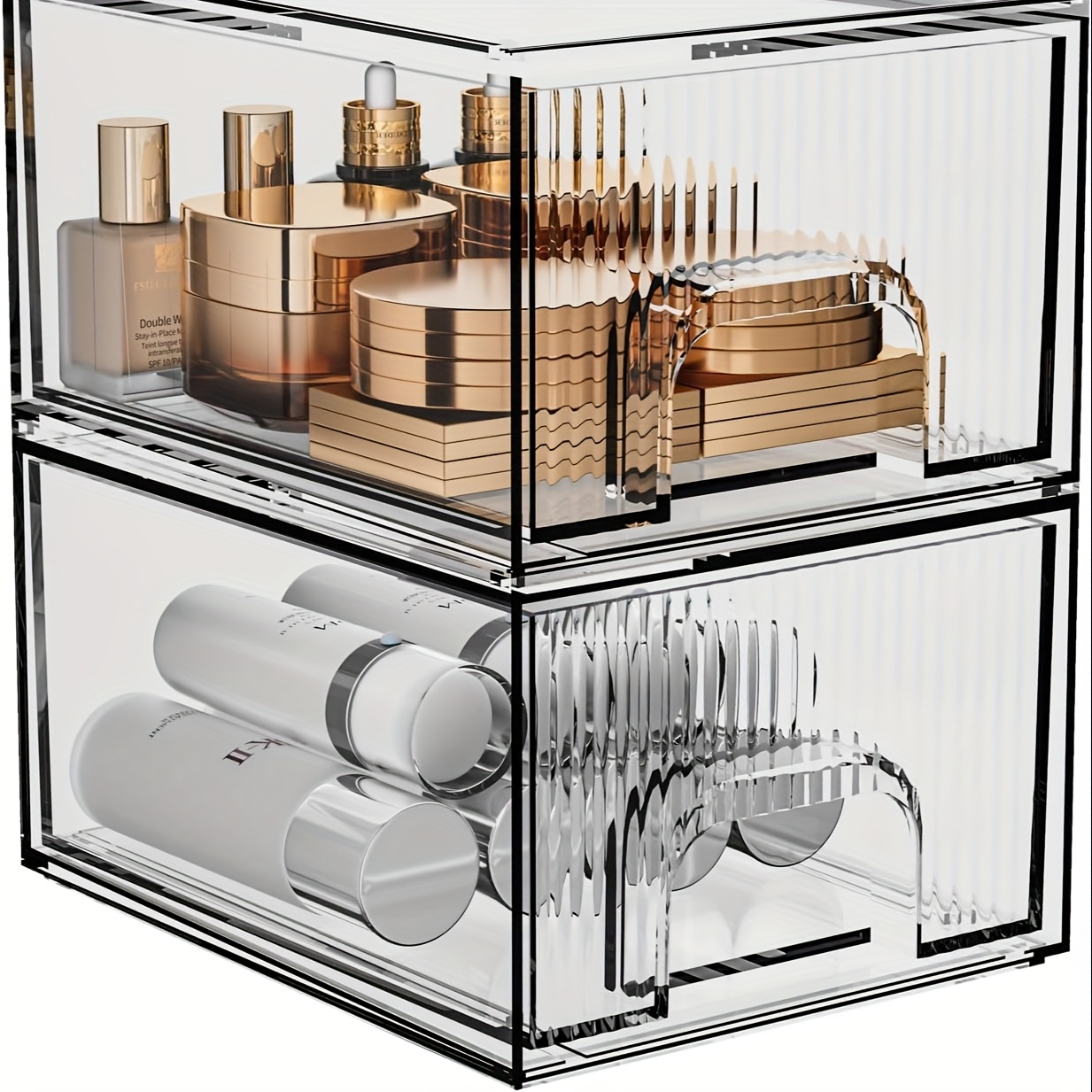 Image of 2pcs Clear Stackable Cosmetic Organizer, Acrylic Drawers, Plastic Storage Box, Suitable For Vanity, Kitchen Cabinets, Pantry, Home Organization And Storage
