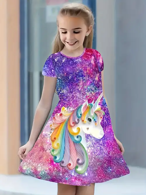 3pcs girls' unicorn & rainbow casual dresses - vibrant, comfortable summer outfits with sparkling stars & colorful patterns, medium stretch fabric, , clothes for girl - kids' fashion - Temu 3pcs girls' unicorn & rainbow casual dresses - vibrant, comfortable summer outfits with sparkling stars & colorful patterns, medium stretch fabric, , clothes for girl - kids' fashion - Temu
