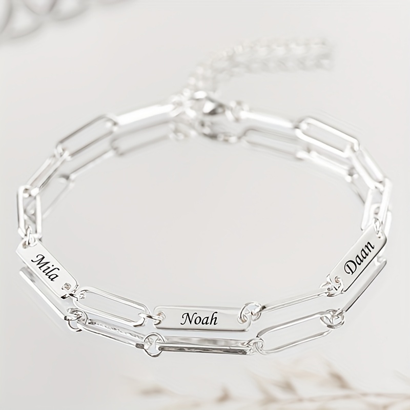 TEMU Self- 1-5 Family Name Women's Fashion Bracelet, Personalized Initial Letter Elegant Bracelet, 18k Gold Plated 304l Stainless Steel, Adjustable
