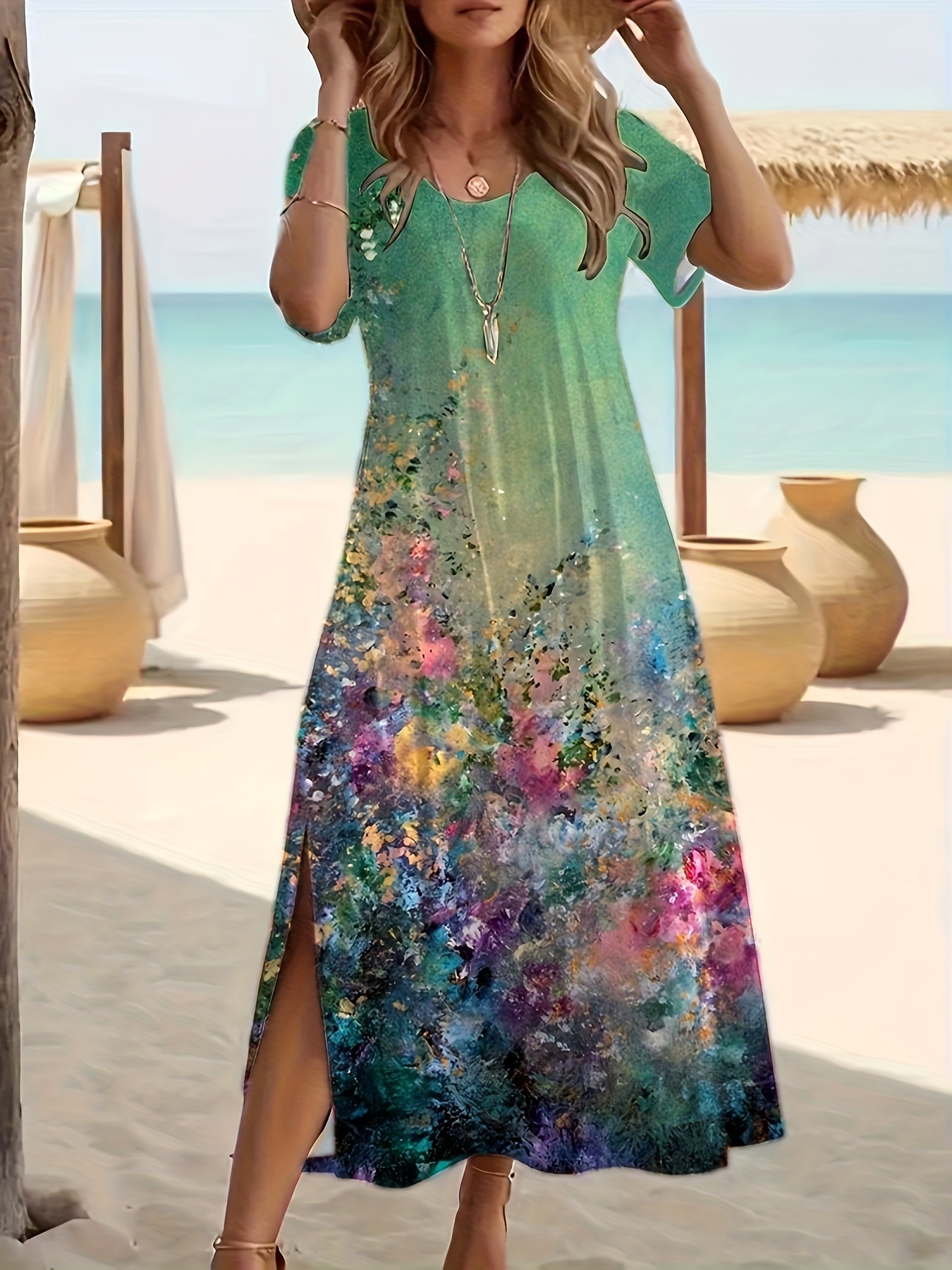 pictures of beach wedding dresses Beach Wedding Dress Long Sleeve Boho V Neck Open Back Bridal Dresses - main image 1