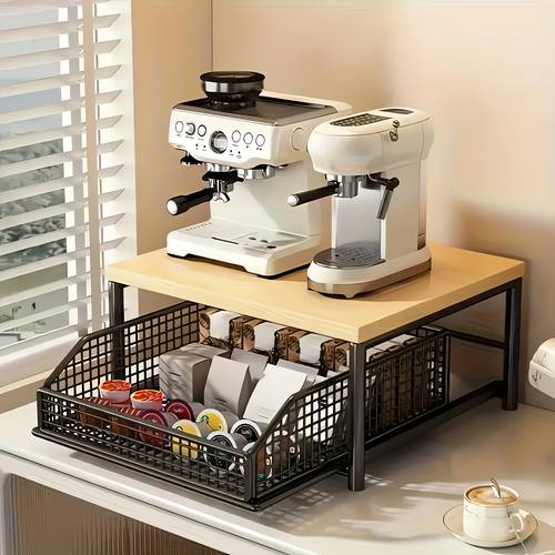 Estante de almacenamiento para cápsulas de café con cajones - para , estante deslizante para olla arrocera eléctrica, estante deslizante para microondas, almacenamiento metálico tipo cajón para microondas, almacenamiento y organización de cocina, organizador de estación de café