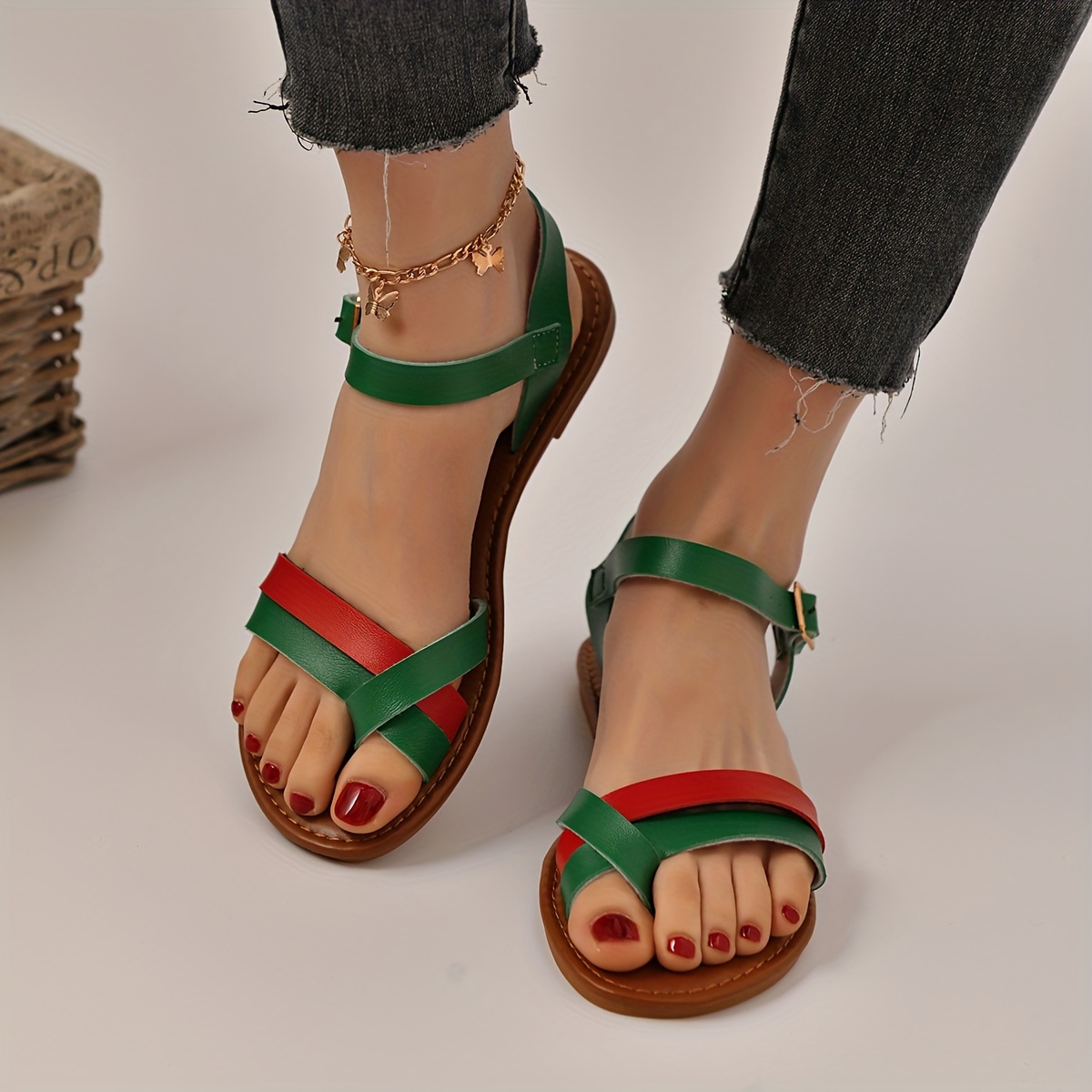 Women's Loop Toe Flat Sandals Casual Buckle Strap Summer - Temu Canada